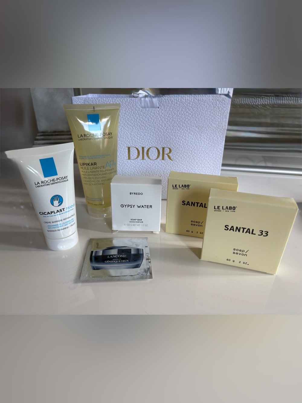 Dior Bag, Le Labo Santal 33, BYREDO, La Roche Posay